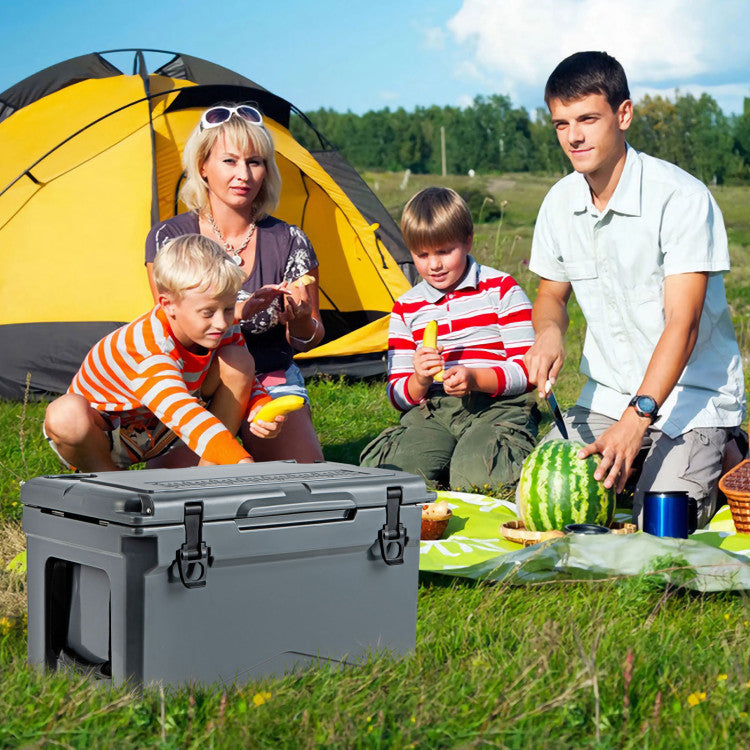 Outdoor Portable Hard Cooler Heavy-Duty Rotomolded Ice Chest Box with Integrated Cup Holders and Bottle Opener for Camping BBQ