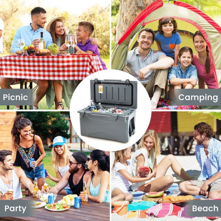 Outdoor Portable Hard Cooler Heavy-Duty Rotomolded Ice Chest Box with Integrated Cup Holders and Bottle Opener for Camping BBQ