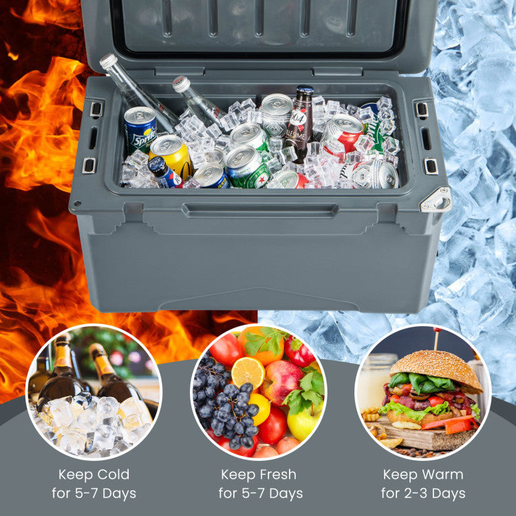 Outdoor Portable Hard Cooler Heavy-Duty Rotomolded Ice Chest Box with Integrated Cup Holders and Bottle Opener for Camping BBQ