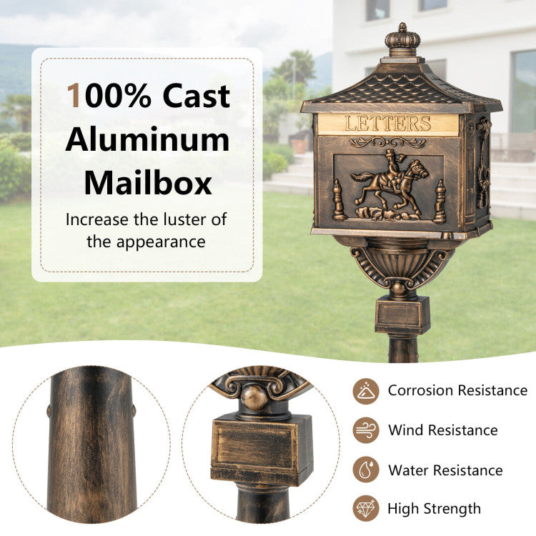 Outdoor Retro Cast Aluminum Mailbox Heavy-Duty Lockable Postal Mailboxes