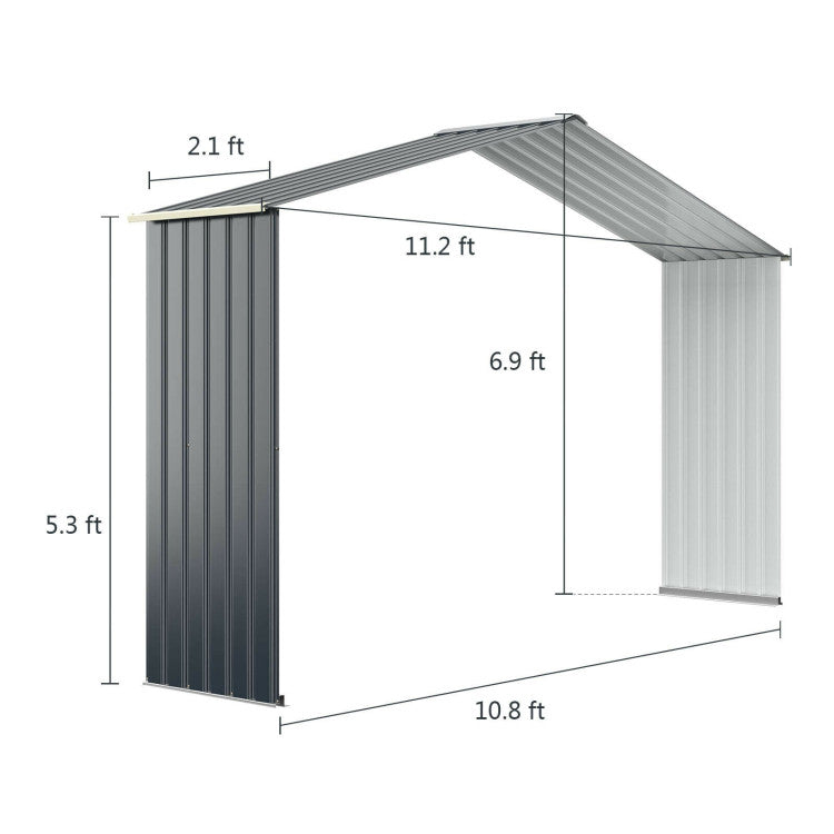 Outdoor Steel Storage Shed Extension Kit for 11.2 Feet Storage Shed