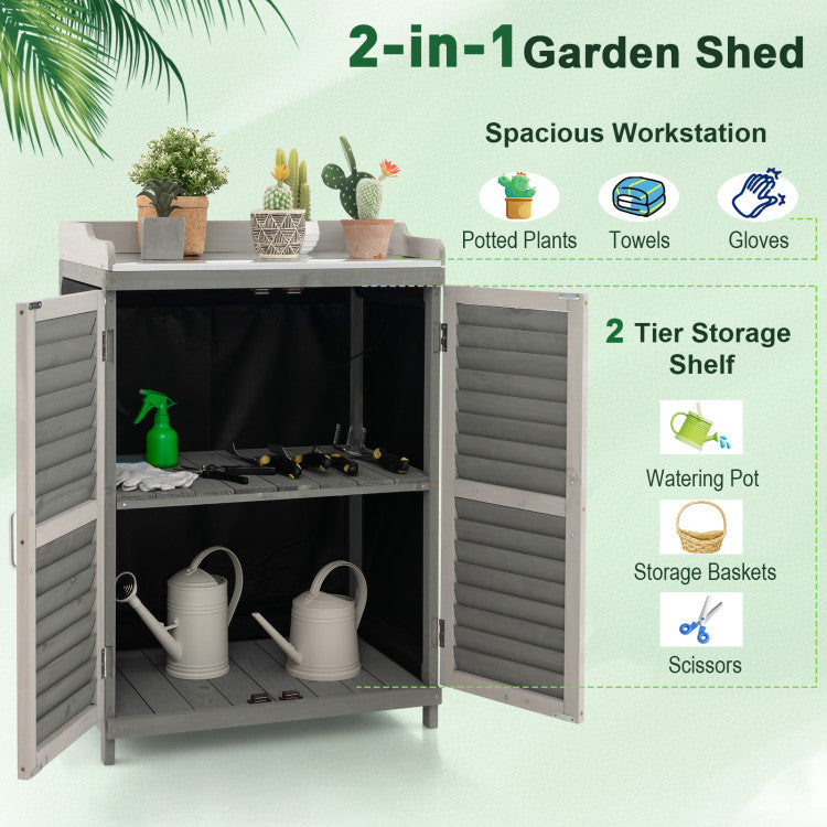 Outdoor Waterproof Tool Shed Potting Bench Table Garden Wooden Workstation Storage Cabinet with 2 Storage Shelves