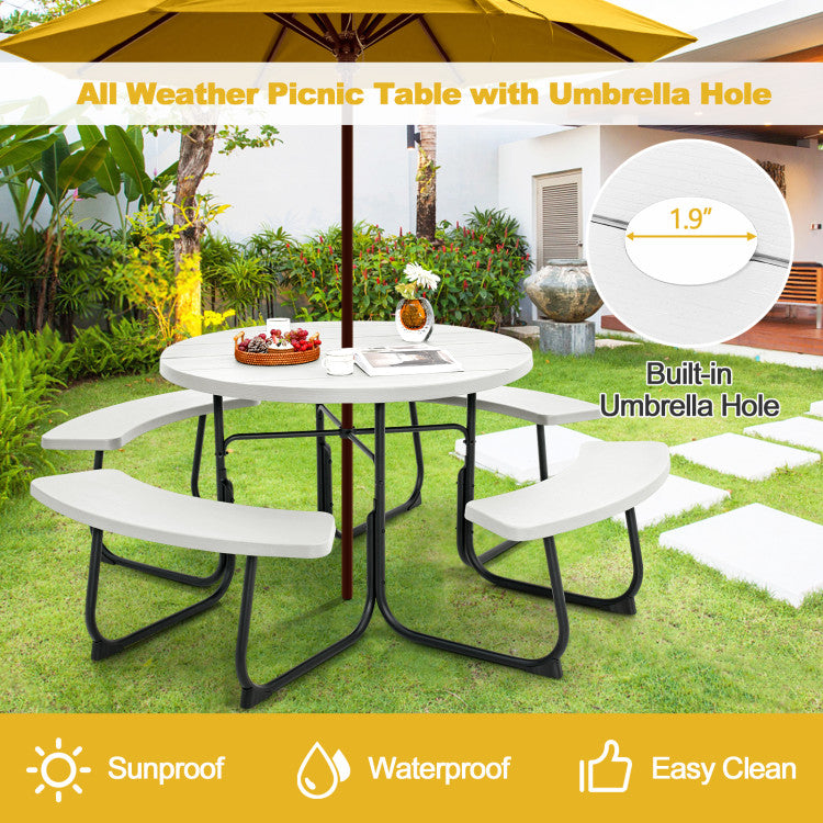 8-Person Outdoor Picnic Table and Bench Set Camping Dining Set with Umbrella Hole