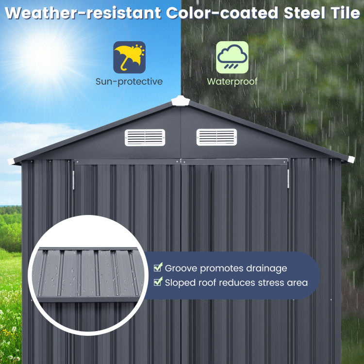 6 x 4 10 x 8 Feet Outdoor Storage Shed Galvanized Steel Utility Tool House with Lockable Door and 4 Vents