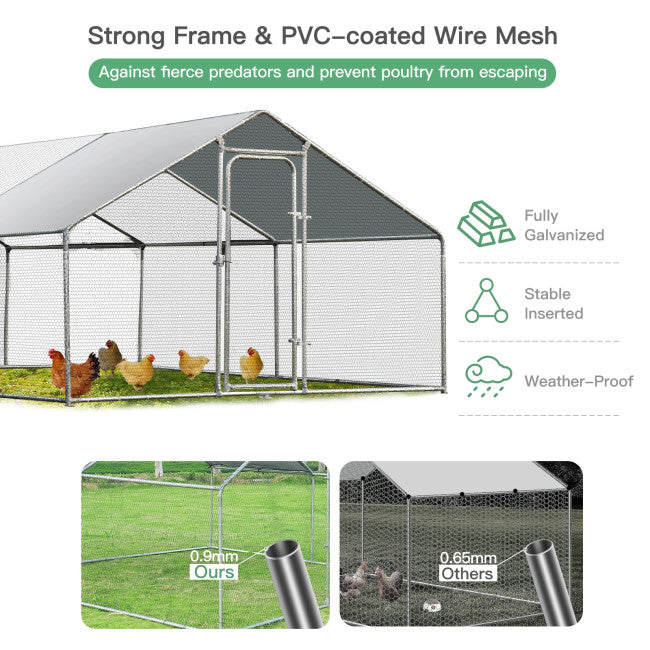 Outdoor Metal Chicken Coop Walk-in Shade Cage Hen Run House Poultry Habitat with Roof Cover