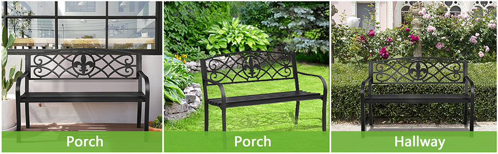 Outdoor Garden Steel Bench Patio Furniture Chair with Slatted Seat