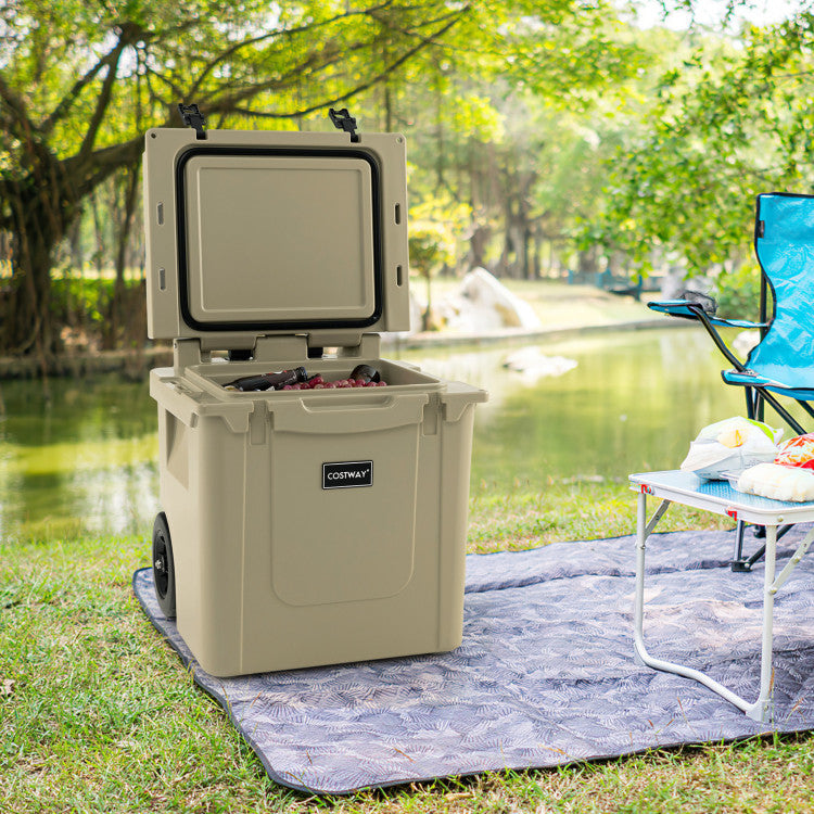 Portable 45 Quart Cooler Towable Ice Chest Outdoor Camping Ice Box with Wheels