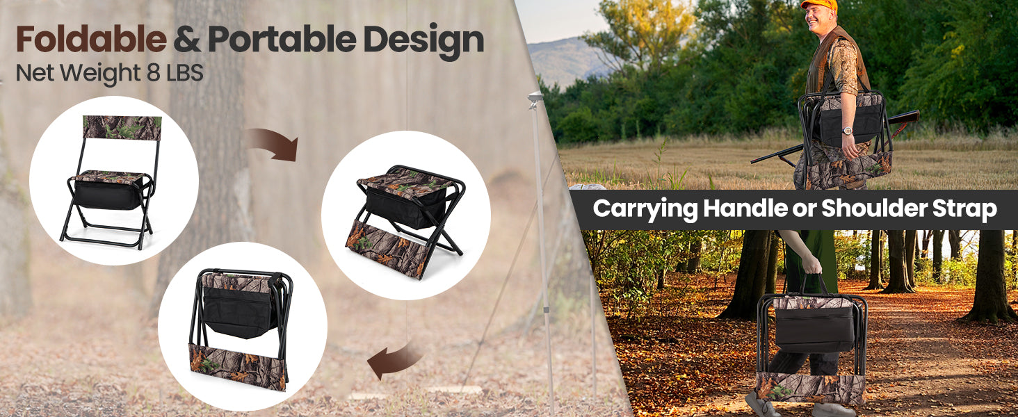 Portable Hunting Chair Foldable Blind Stool with Storage Bag and Carry Strap for Camping Hiking
