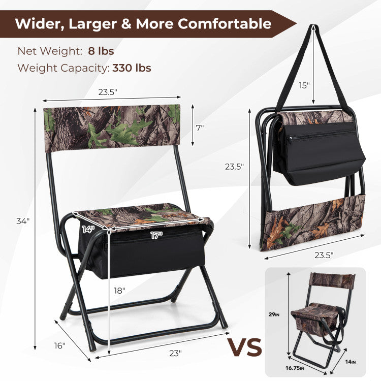 Portable Hunting Chair Foldable Blind Stool with Storage Bag and Carry Strap for Camping Hiking