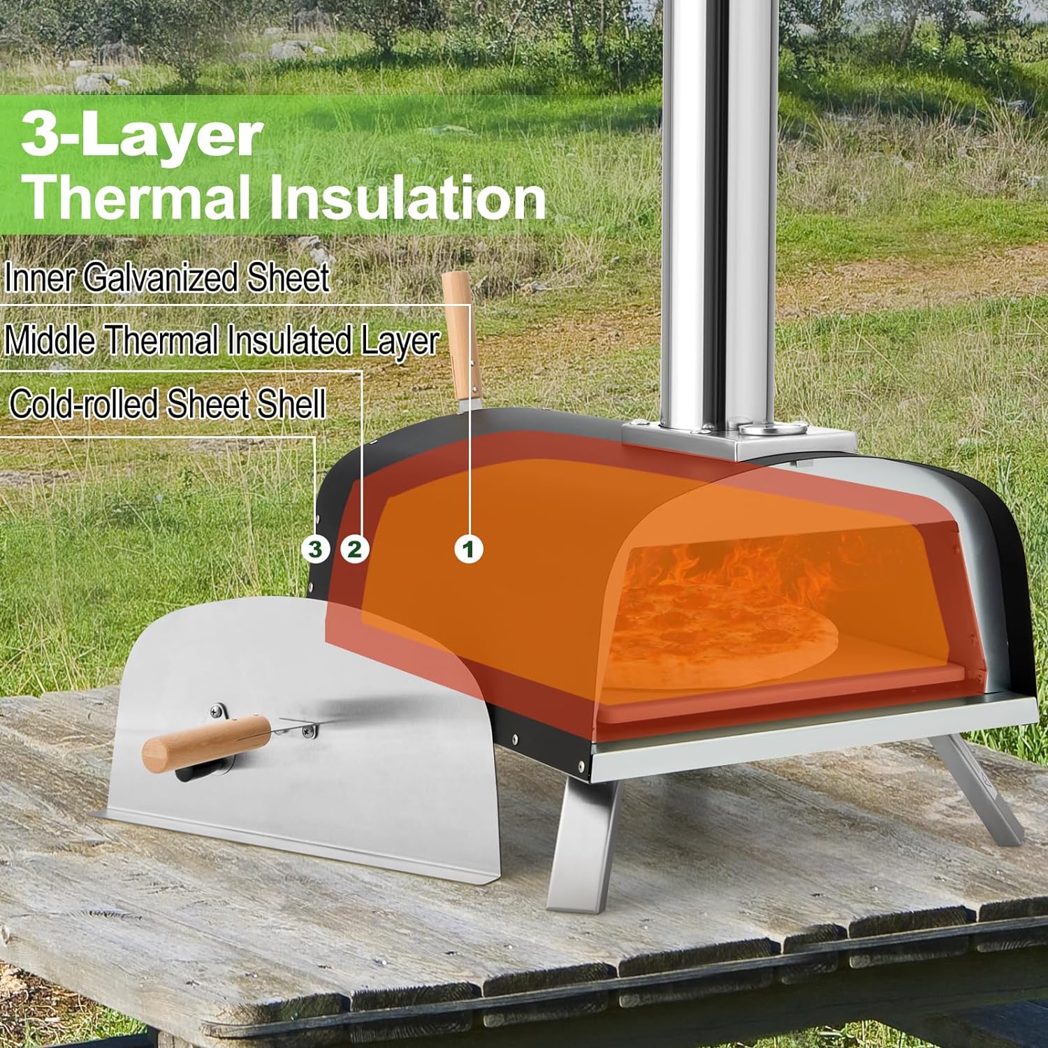 Portable Pizza Oven Outdoor Multi-Fuel Pizza Maker Baking Oven with Detachable Chimney and Pizza Stone