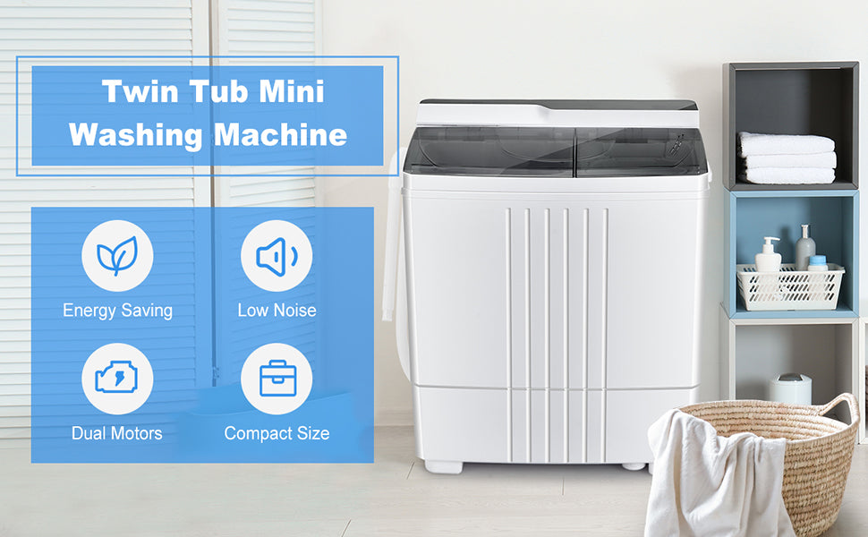 Portable Compact Twin Tub Washing Machine Mini Laundry Washer with Drain Pump