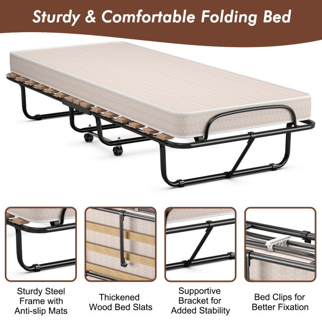 Chairliving Portable Rollaway Guest Folding Bed Sleeper Cot with Memory Foam Mattress for Office Bedroom