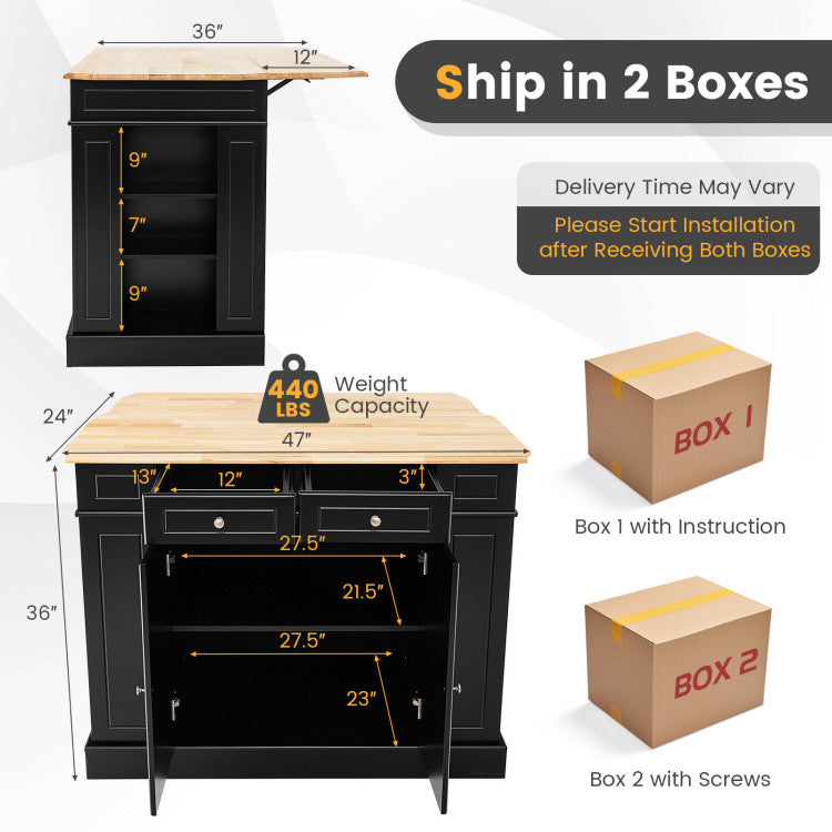 Rolling Kitchen Island Cart Kitchen Storage Cabinet with Drawers and 3-level Adjustable Shelves