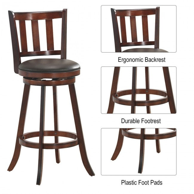 Set of 2 Bar Stools 360 Degree Swivel Accent Wooden Counter Height Dining Chairs with Cushioned Seat