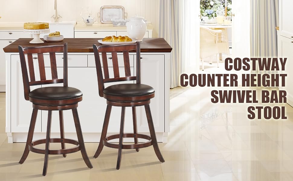 Set of 2 Bar Stools Counter Height Dining Chair 360 Degree Swivel Barstool Set with Cushion