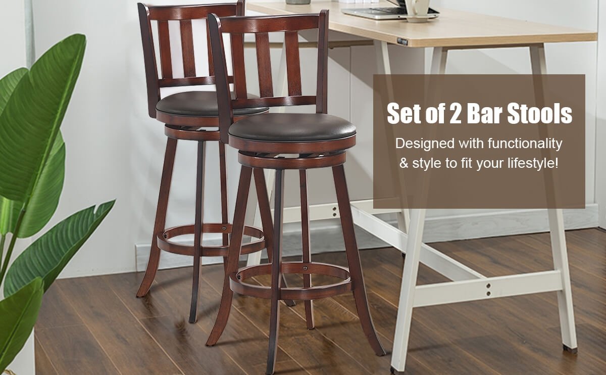 Set of 2 Bar Stools Counter Height Dining Chair 360 Degree Swivel Barstool Set with Cushion