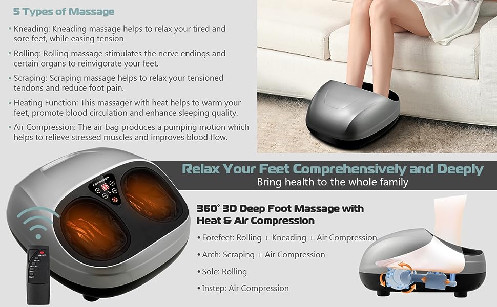 Shiatsu Foot Massager Adjustable Intensity Footspa Massage Machine with Remote Control and Auto-off Timer Function