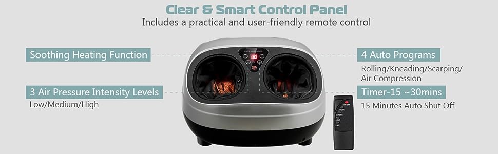 Shiatsu Foot Massager Adjustable Intensity Footspa Massage Machine with Remote Control and Auto-off Timer Function