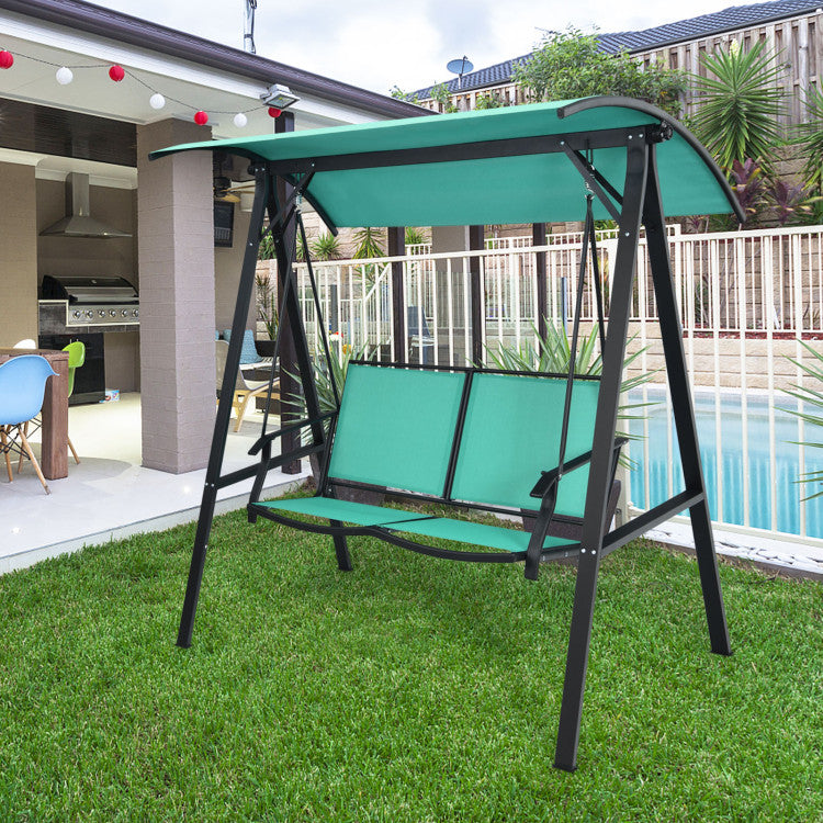 2 Person Patio Swing with Weather Resistant Glider and Adjustable Canopy