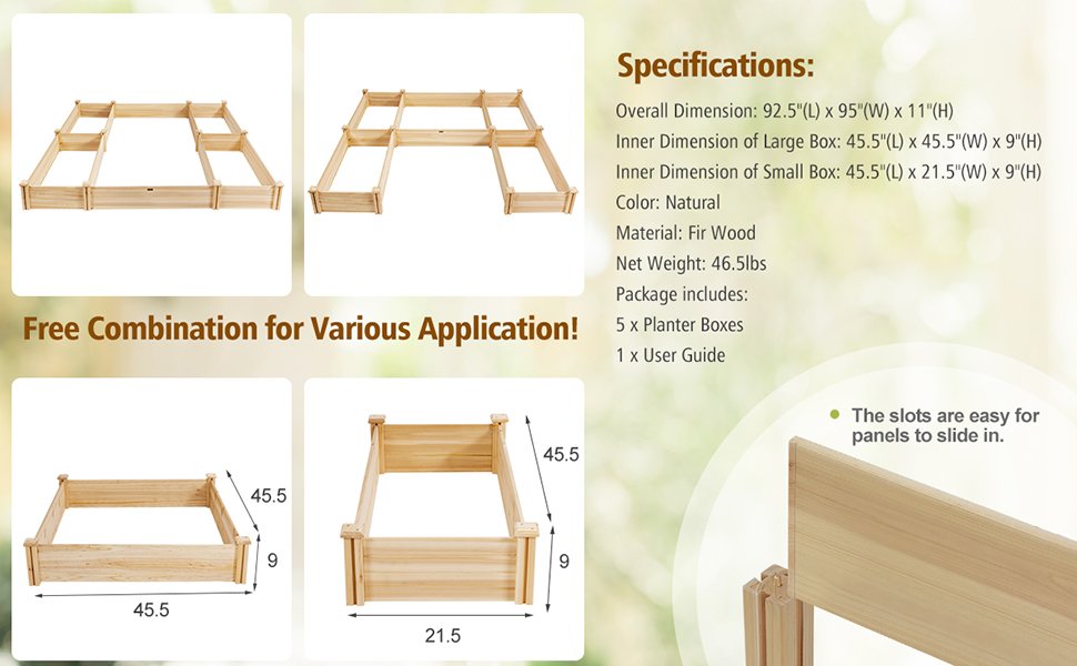 U-Shaped Raised Garden Bed Wooden Planter Container Vegetable Box