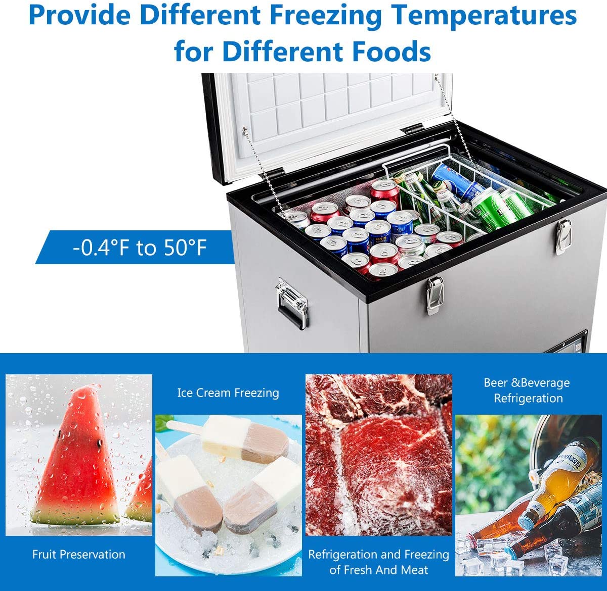 63 Quart Portable Car Refrigerator Compressor Travel Electric Car Cooler Freezer with LCD Display and Lock Catch