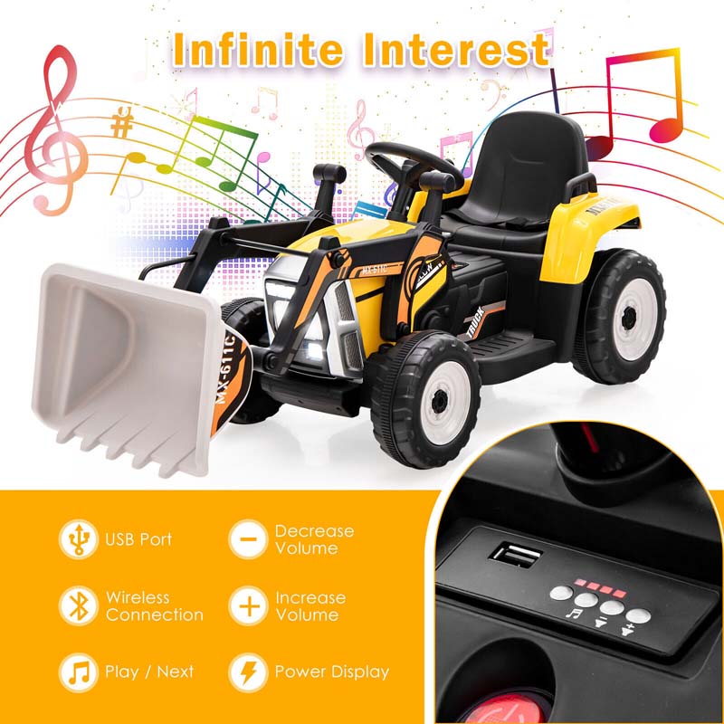 chairliving 12V Battery-Powered Kids Ride-On Excavator Digger Electric Tractor Vehicle with Digging Bucket