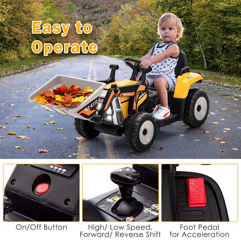 chairliving 12V Battery-Powered Kids Ride-On Excavator Digger Electric Tractor Vehicle with Digging Bucket