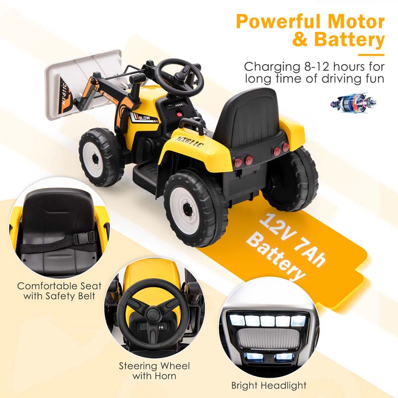 chairliving 12V Battery-Powered Kids Ride-On Excavator Digger Electric Tractor Vehicle with Digging Bucket