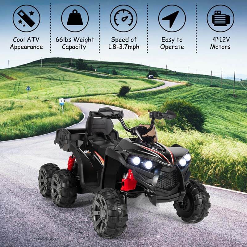 chairliving 12V Kids Ride On ATV 6-Wheeler Electric Quad Car with 4WD and Trunk