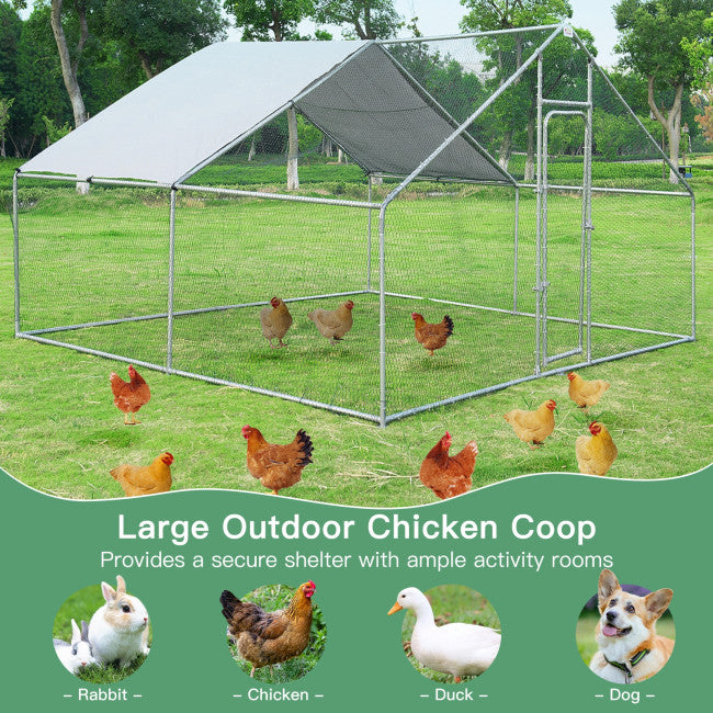 chairliving 13 x 13 Feet Large Metal Chicken Coop Walk-in Poultry Cage Hen Run House with Waterproof and Anti-Ultraviolet Cover