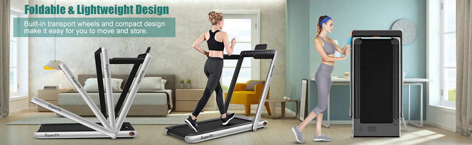 chairliving 2-in-1 Electric Motorized Treadmill 2.25HP Folding Running Machine with Dual Display and Remote Controller