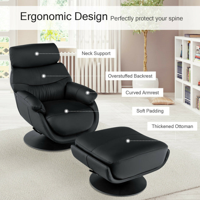 chairliving 360 Degree Swivel Leather Rocking Chair Top Grain Recliner Lounge Chair with Ottoman