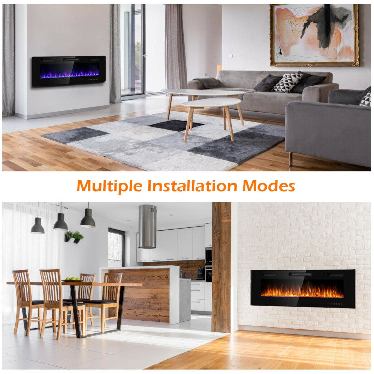 chairliving 50 Inches Recessed Electric Fireplace Ultra Thin Wall Mounted Electric Heater with Remote Control and Timer