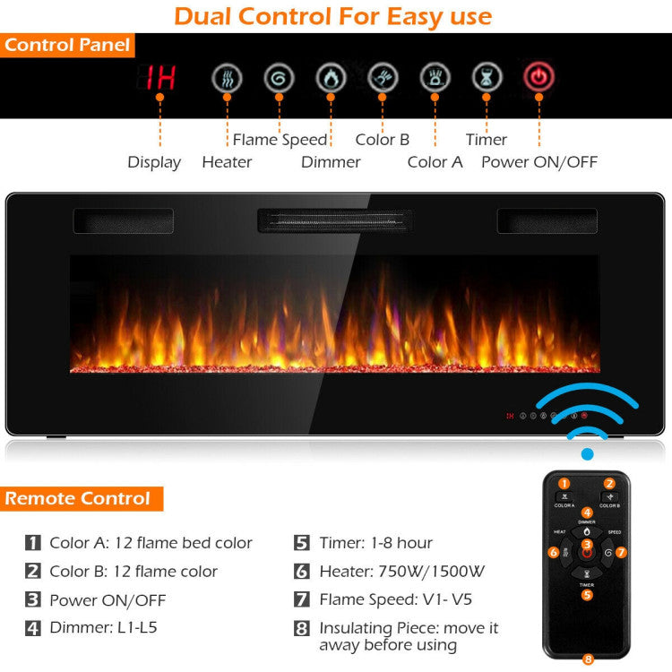 chairliving 50 Inches Recessed Electric Fireplace Ultra Thin Wall Mounted Electric Heater with Remote Control and Timer