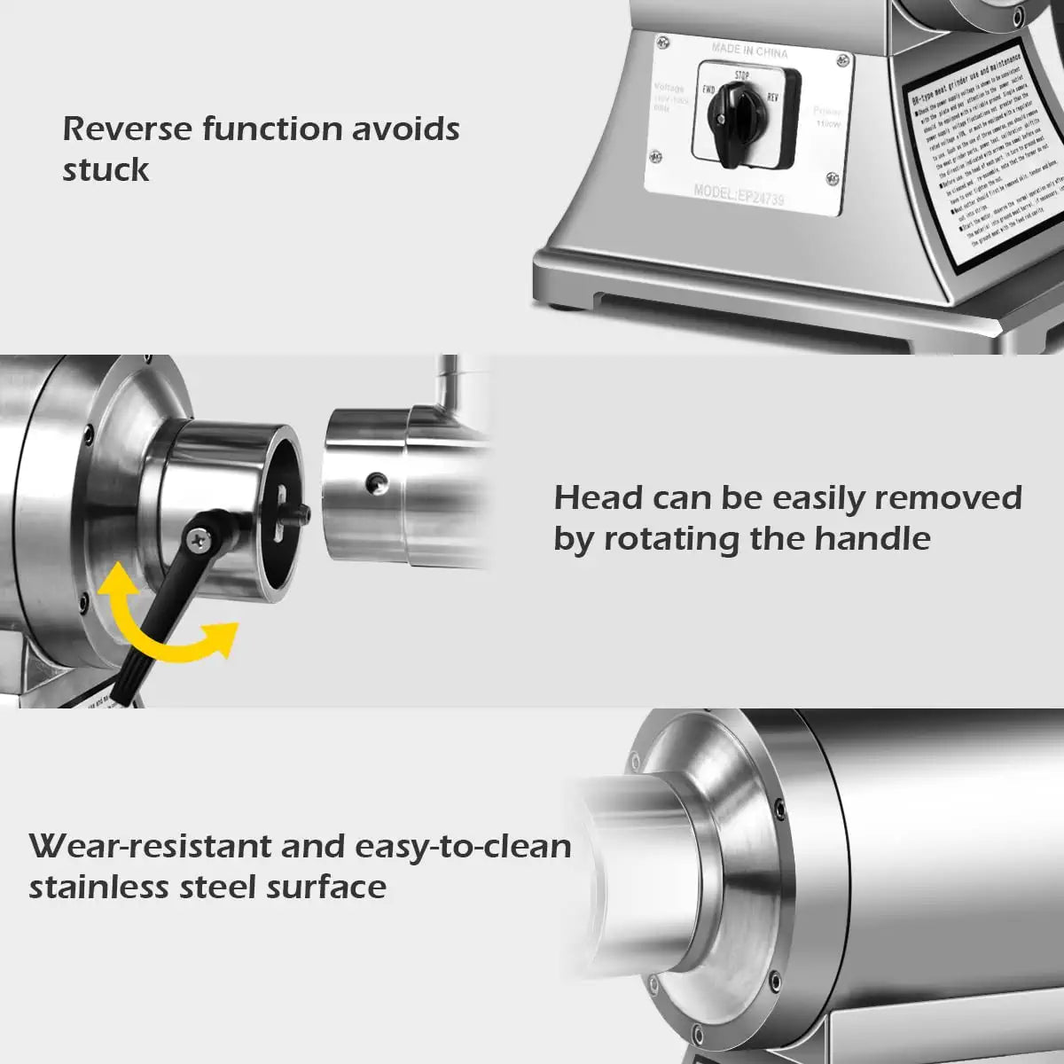 chairliving 550LB h Commercial Meat Grinder 225RPM Heavy Duty Industrial Meat Mincer with 2 Blades and Grinding Plates