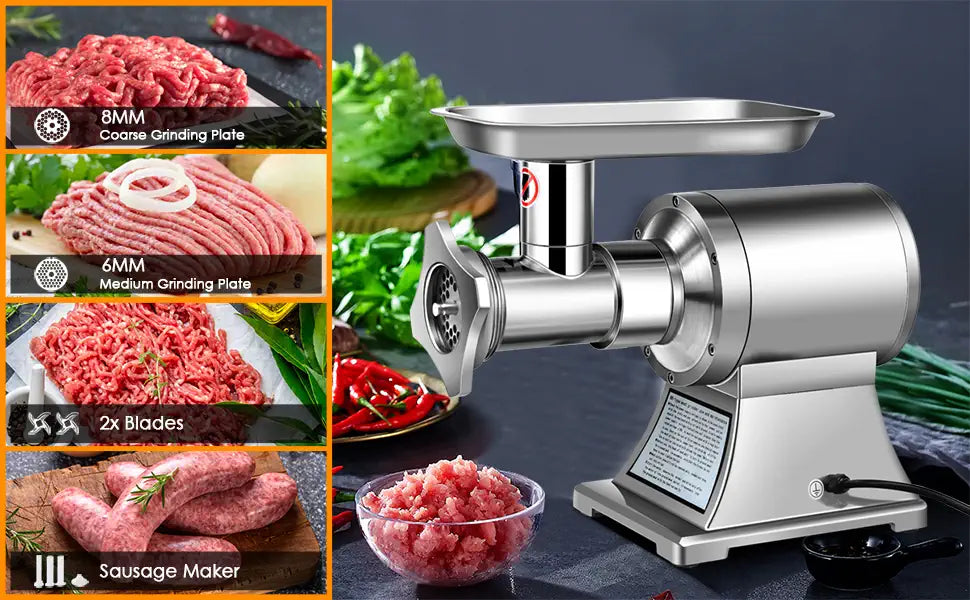 chairliving 550LB h Commercial Meat Grinder 225RPM Heavy Duty Industrial Meat Mincer with 2 Blades and Grinding Plates