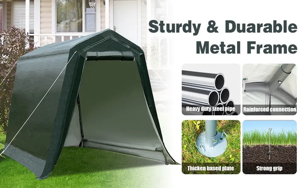chairliving 6 x 8 Feet Outdoor Carport Shed Patio Storage Shelter with Metal Frame and Waterproof Ripstop Cover for Motorcycle and ATV Car