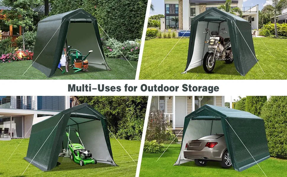 chairliving 6 x 8 Feet Outdoor Carport Shed Patio Storage Shelter with Metal Frame and Waterproof Ripstop Cover for Motorcycle and ATV Car