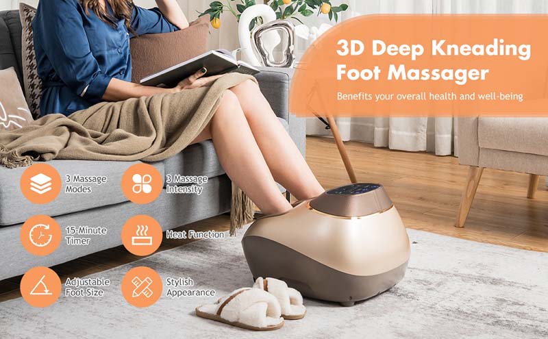 Shiatsu Foot Massager with Soothing Heat, Deep Kneading, Air Compression, Electric Muscle Roller Feet Massage Machine for Plantar Fasciitis,  Fits Feet Up to Men Size 12