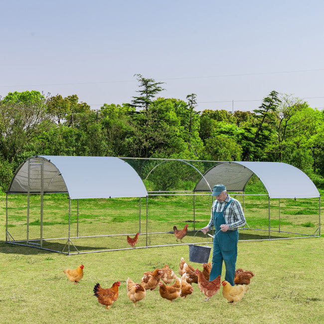 chairliving Large Walk-in Metal Chicken Coop Poultry Cage with Waterproof and Sun-protective Cover