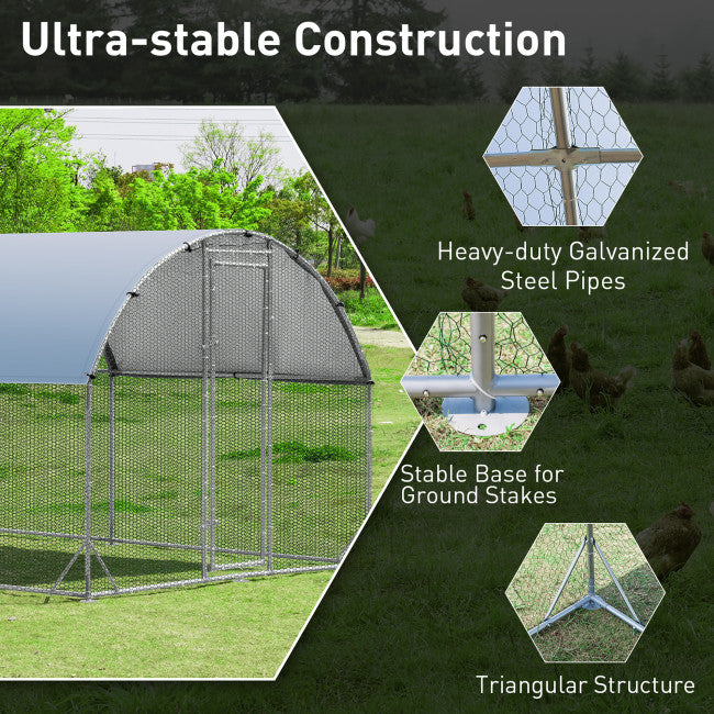 chairliving Large Walk-in Metal Chicken Coop Poultry Cage with Waterproof and Sun-protective Cover
