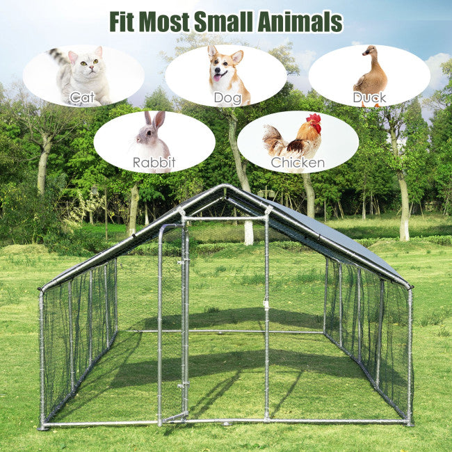 chairliving Outdoor Walk-in Metal Chicken Coop Run Large Rabbits Habitat Flat Shaped Poultry Cage with Waterproof Cover