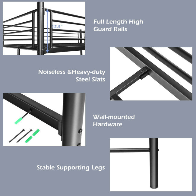 chairliving Twin Over Loft Bunk Bed Twin Size Bedframe with 2 Ladders Full-length Guardrail