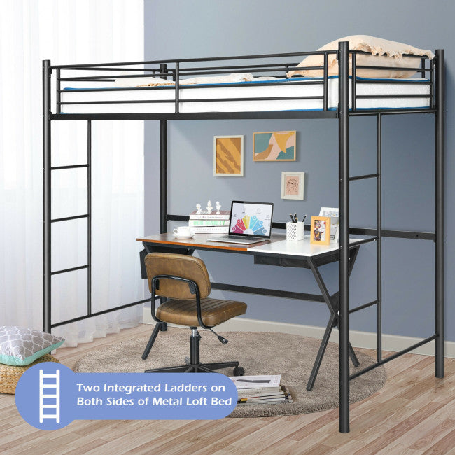 chairliving Twin Over Loft Bunk Bed Twin Size Bedframe with 2 Ladders Full-length Guardrail