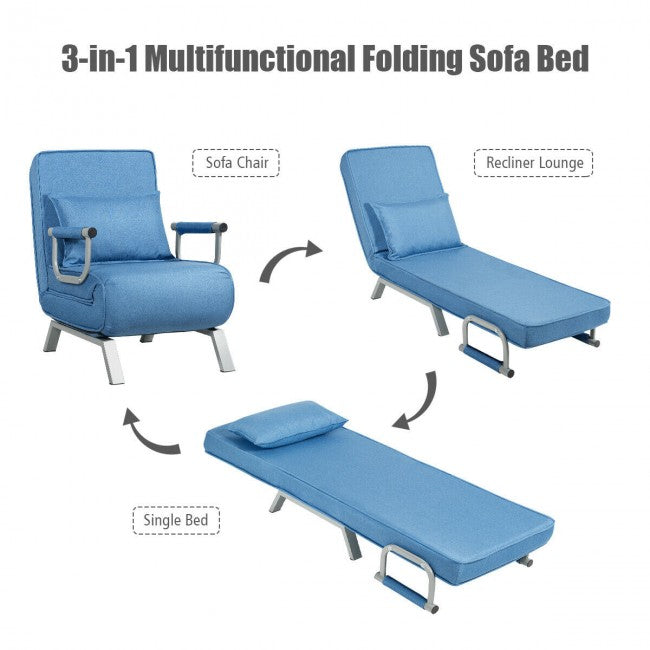 5 Position Adjustable Backrest Folding Convertible Sofa Bed Arm Chair with Pillow