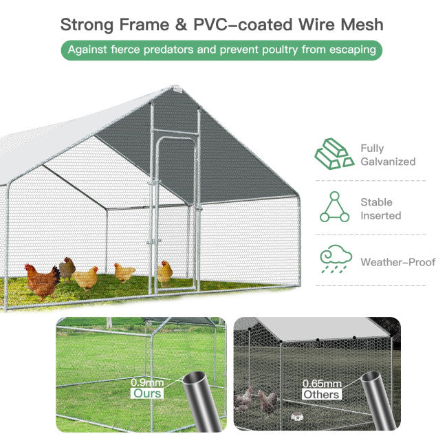 chairliving 13 x 13 Feet Large Metal Chicken Coop Walk-in Poultry Cage Hen Run House with Waterproof and Anti-Ultraviolet Cover