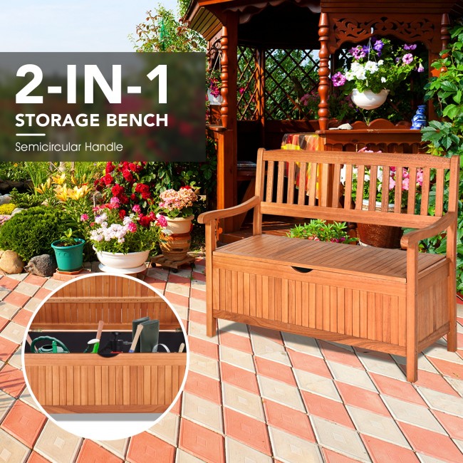 42" Outdoor Storage Deck Box Solid Wood Storage Bench