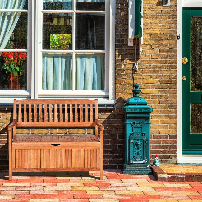 42" Outdoor Storage Deck Box Solid Wood Storage Bench