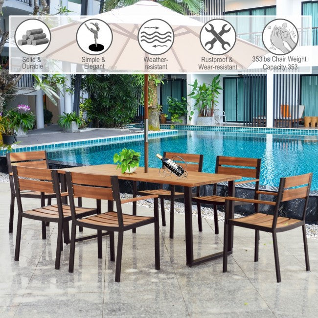 7 Pieces Patio Wicker Dining Set Outdoor Conversation Set with Table