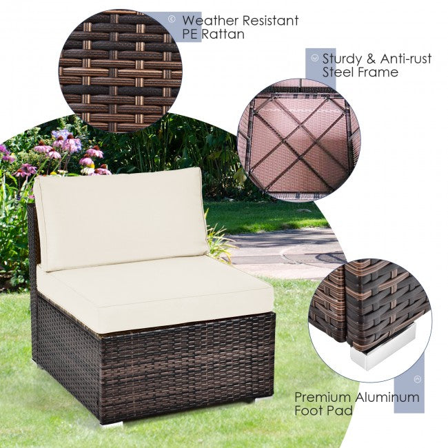 6 Pieces Patio Rattan Wicker Furniture Set Outdoor Conversation Sectional Sofa Set with Glass Table and Cushion